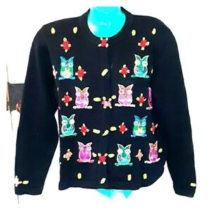 Jack B Quick vintage owl sequins sweater medium